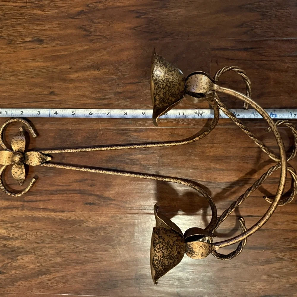 Vintage Double Wall Sconce Metal Candle Holder Italian Tole Rose Flower